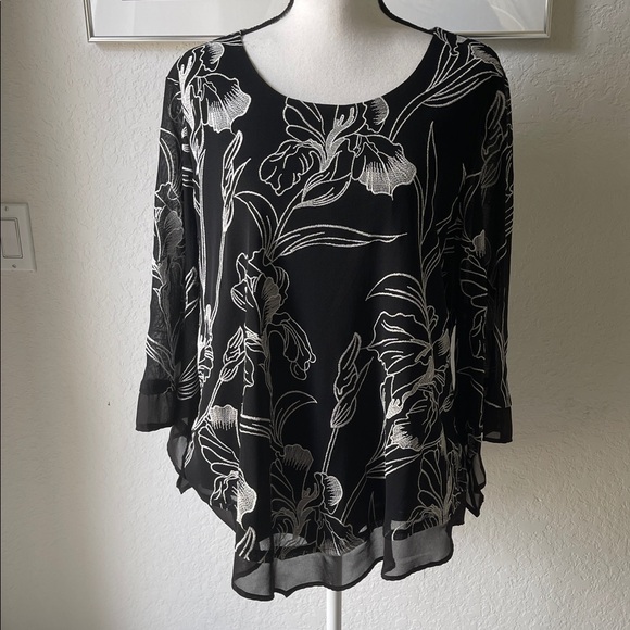 Alfani black white chiffon flowy top size extra large XL - Picture 1 of 7